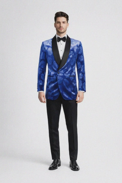 Men’s Formal Royal Blue Rose Tuxedo Jacket with Shawl Lapel