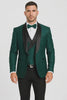 Men’s Hunter Green Vested Tuxedo – Floral Lace Designer Wedding Suit
