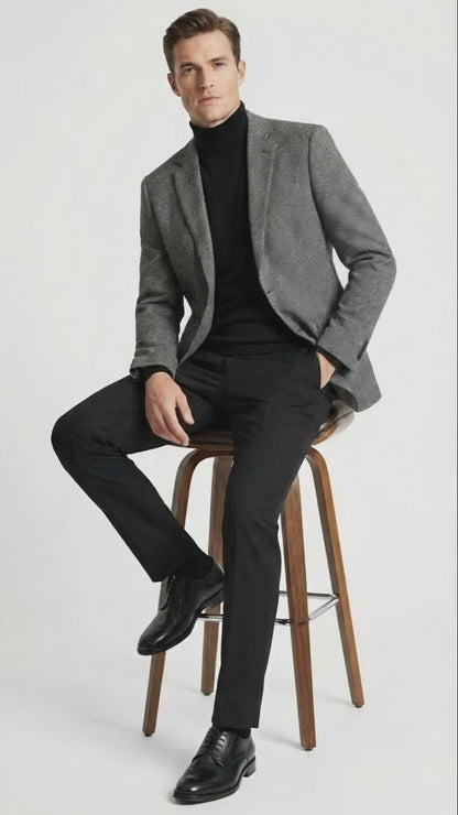 Men’s Grey Tweed Herringbone Sport Coat - Gray Mens Blazer Suit Jacket