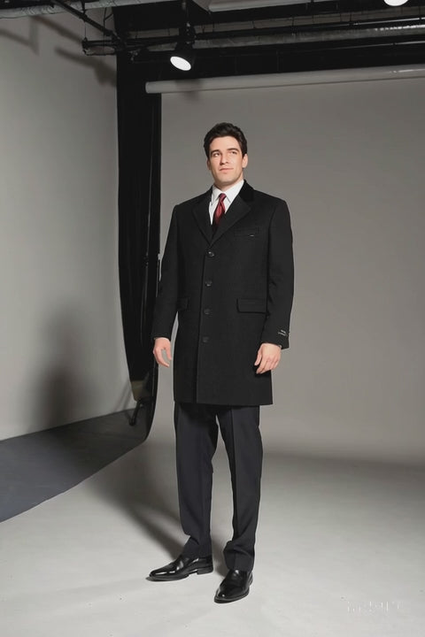 Black Cashmere Chesterfield Overcoat – 1920s Full Length Topcoat