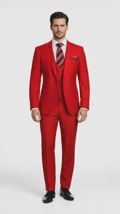 Rossiman Men’s Red Slim Fit Suit – Stylish Double-Breasted Jacket