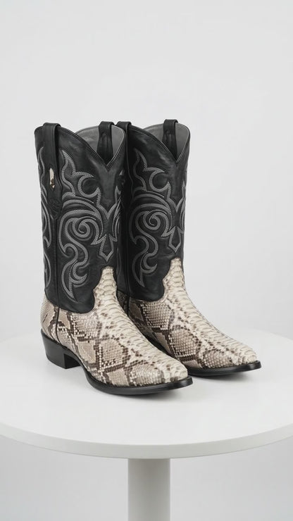 Men’s Los Altos Natural Python Snakeskin Round Toe Boots, Exotic Western Cowboy Dress Boots