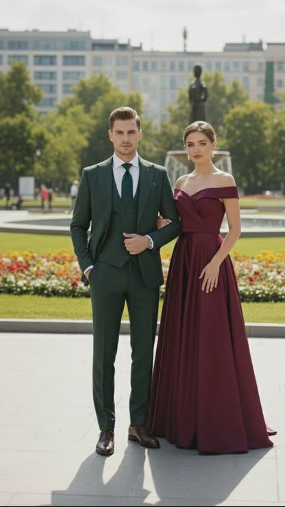 Men’s Green Plaid 3-Piece Suit – Classic Check Slim Fit Suit for Weddings, Church, and Formal By Rossiman