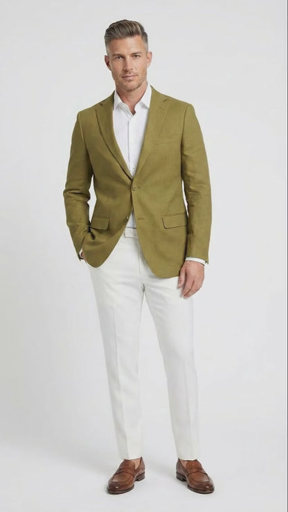 Men’s Olive Green Blazer Sport Coat – Linen Fabric Summer in pistachio sage green
