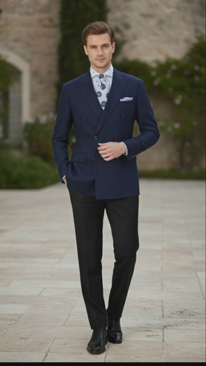 Men’s Navy Blue Double-Breasted Blazer - Suit Jacket – Premium Tailored Fit Formal Wedding and Business Sport Coat