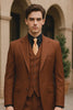 Mens 2 Button Vested Basic Wool Feel Suit in Cognac