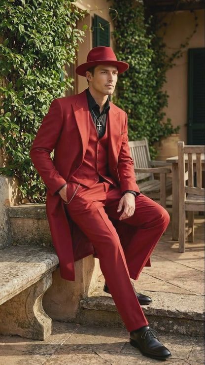 Men’s 1920s Red Zoot Suit – Long Mafia Gangster Three-Piece Vintage Outfit Zuit Pachuco Style