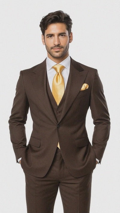 Brown One Button 3 Piece Suit  by Rossiman 