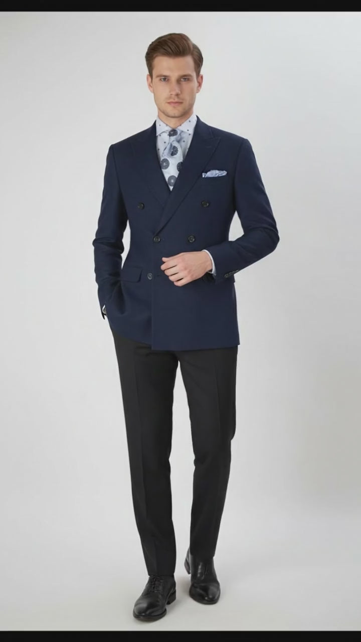 Men’s Navy Blue Double-Breasted Blazer - Suit Jacket – Premium Tailored Fit Formal Wedding and Business Sport Coat