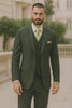 Mens 2 Button Vested Basic Wool Feel Suit in Olive