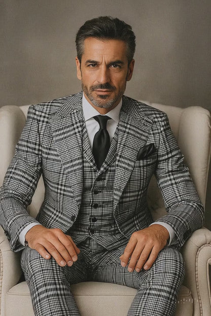 Suits With Baggy Pleated Pants - Wide Leg Pants 100% Wool - Classic Fit in One Button 3 Piece Suit by Rossiman