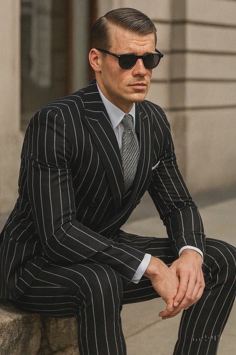 Black Pinstripe Suit - Gangster Suit - 1920's Suit
