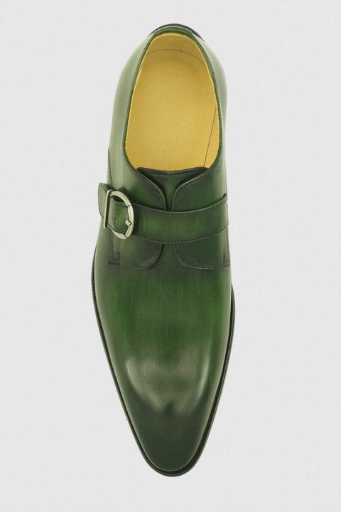 Mens Carrucci Classic Leather Fade Single D-Buckle Monk Strap Dress Shoe in Chestnut