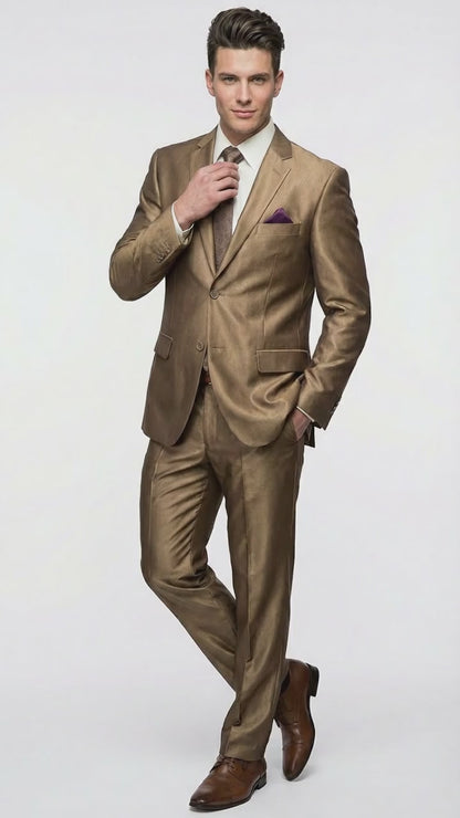 Mens Gold Brown Tan Beige Khaki Bronze Formal Suit – Luxury Metallic Finish Wedding and Prom Suit for Men