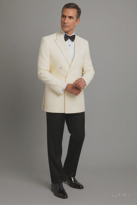 Ivory Double Breasted Tuxedo Dinner Jacket - Cream Dinner Jacket - Off White Tuxedos