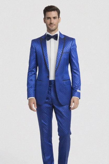 Giovanni Testi Navy Checkered Slim Fit Suit Tuxedo