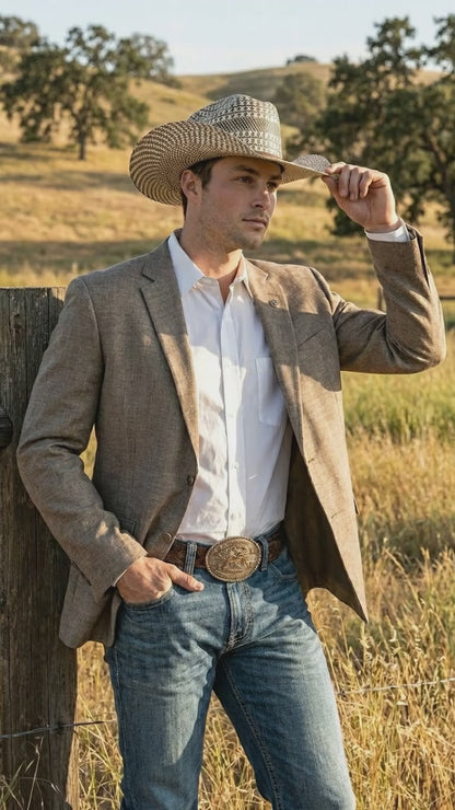 Men’s Dark Tan Taupe Light Brown Western Cowboy Blazer – Classic Country Style Jacket for Wedding, Casual Country Jacket Textured