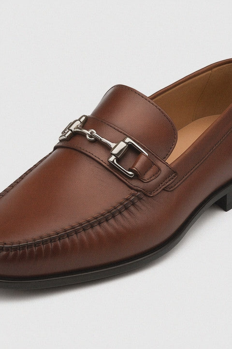 Mens Mezlan Brussels Metal Ornament Calfskin Loafer Dress Shoe in Tan