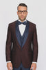 Burgundy ~ Plum And Dark Navy Blue Lapel Burgundy Suit Tuxedo Vested 3 Piece Suit Wedding / Prom / Party Suit