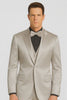 Silver Satin Double Breasted Peak Lapel 3 Piece Skinny Fit Tazzio Men's Suit with Matching Bowtie