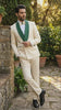 Men's Ivory and Emerald Green Jacquard Tuxedo Suit + Bowtie – 3-Piece Formal Wedding, Prom, and Gala Outfit