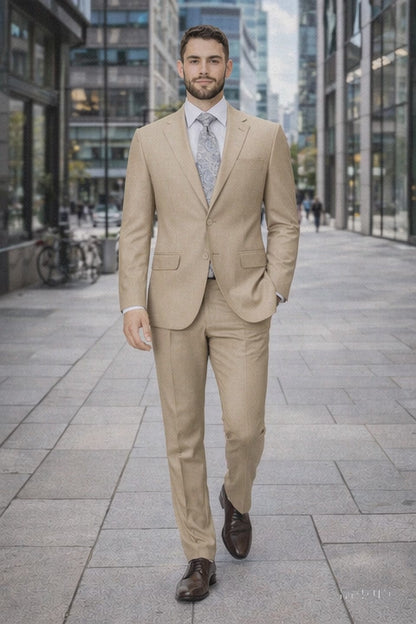Mens Tiglio Tan Slim Fit Wool Suit – Modern Two-Piece Tailored Suit