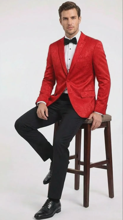 Men’s Red Paisley Velvet Blazer - Christmas new year Sport Coat Jacket - Prom 2026 Collection