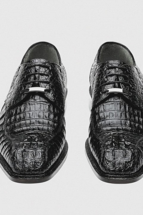 Mens Belvedere Chapo Caiman Crocodile Hornback Dress Shoe in Black