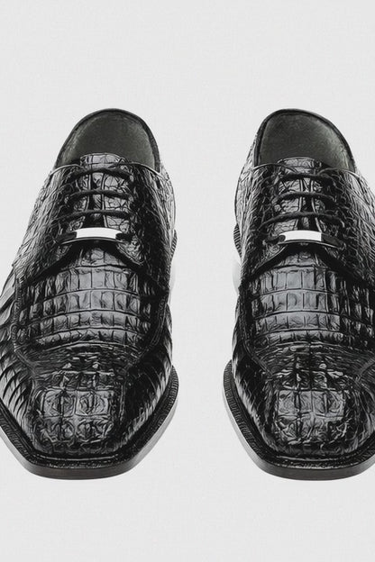 Mens Belvedere Chapo Caiman Crocodile Hornback Dress Shoe in Black