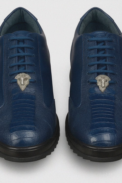 Los Altos Navy Blue Ostrich Leg Lace Up Sneakers