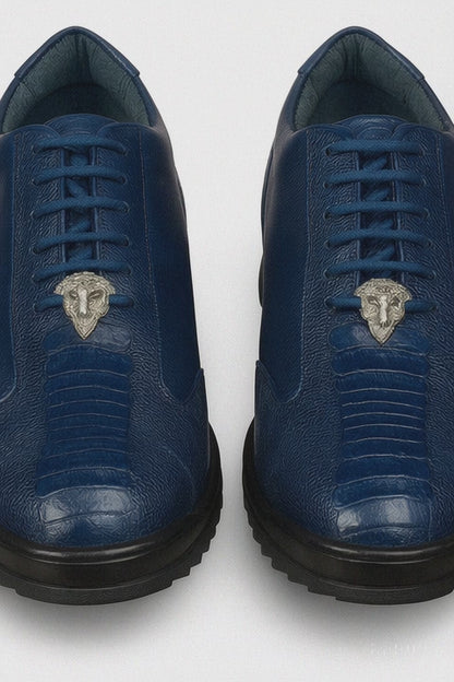 Los Altos Navy Blue Ostrich Leg Lace Up Sneakers