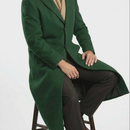 Men’s Hunter Green Full-Length Wool Overcoat 