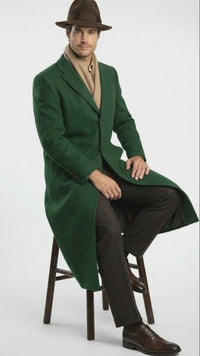 Men’s Hunter Green Full-Length Wool Overcoat 