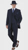 Men’s 1920s Navy Blue Zoot Suit with Fedora Hat and Wingtip Shoes – Classic Gangster 3-Piece Long  - Classic Fit Pleated Pants