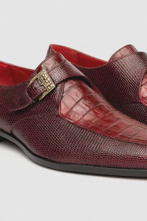 Marco Di Milano Toluca Men's Shoes Wine Exotic Crocodile & Lizard Monk Strap
