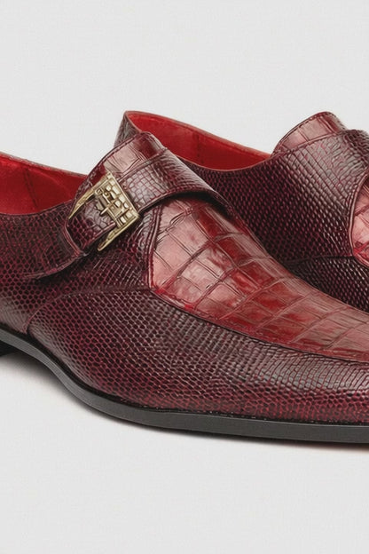 Marco Di Milano Toluca Men's Shoes Wine Exotic Crocodile & Lizard Monk Strap