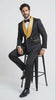 Men’s Black and Gold Jacquard Tuxedo Suit – Luxury Slim Fit Formal Wedding, Prom, and Gala Outfit