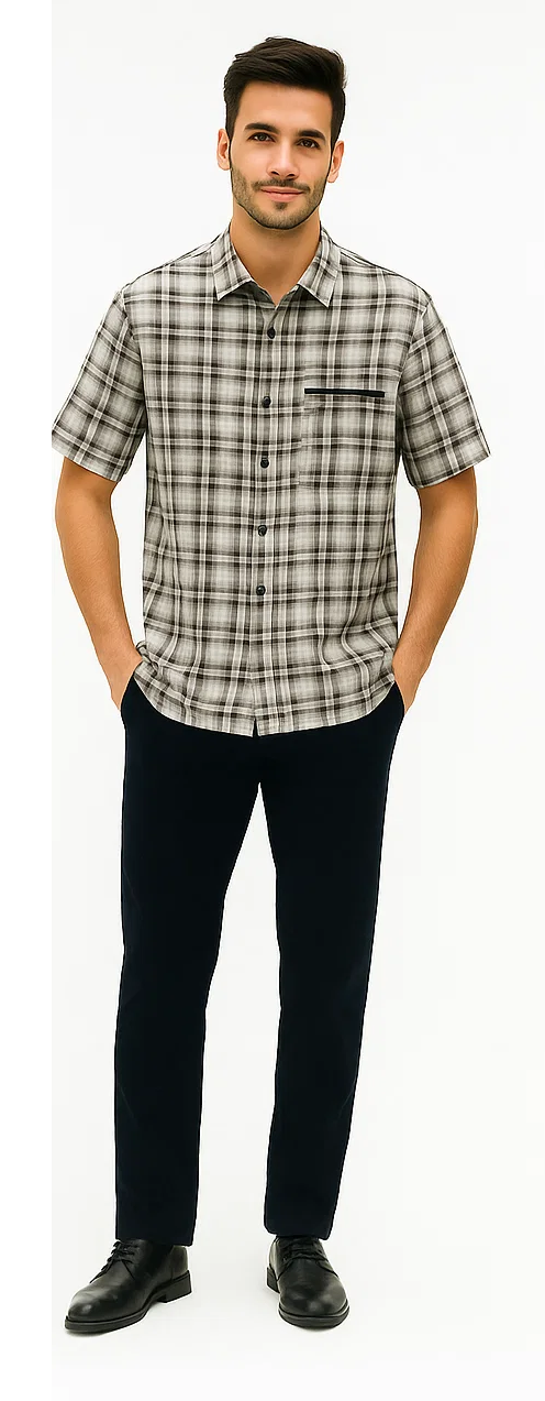 Mens Textured Plaid Walking Suit in black/white by Dreams by Zacchi – 2 Piece Leisure Outfit with Matching Shirt and Pants - $99