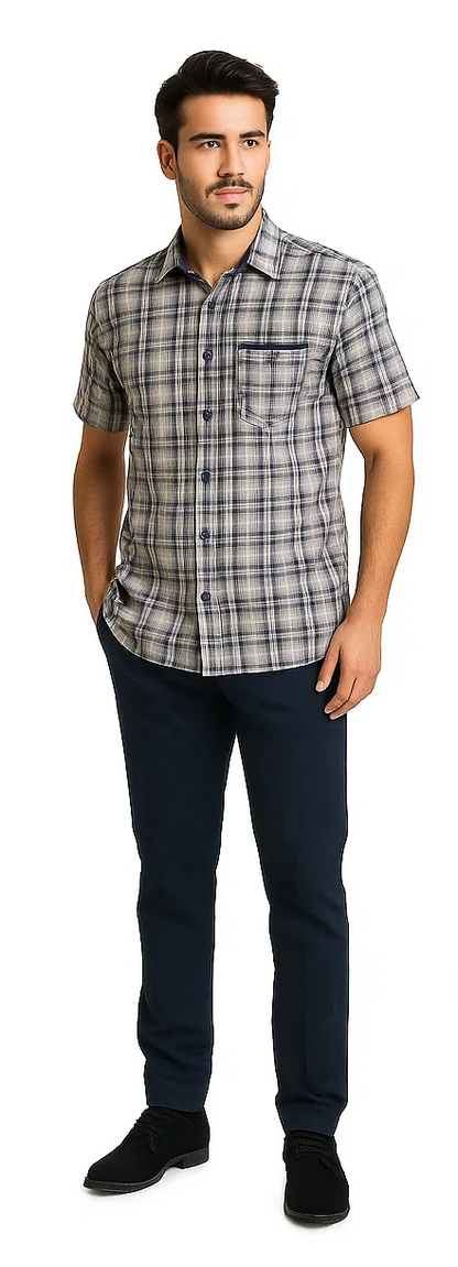 Mens Textured Plaid Walking Suit in Navy/white by Dreams by Zacchi – 2 Piece Leisure Outfit-matching-shirt-and-pants-$99