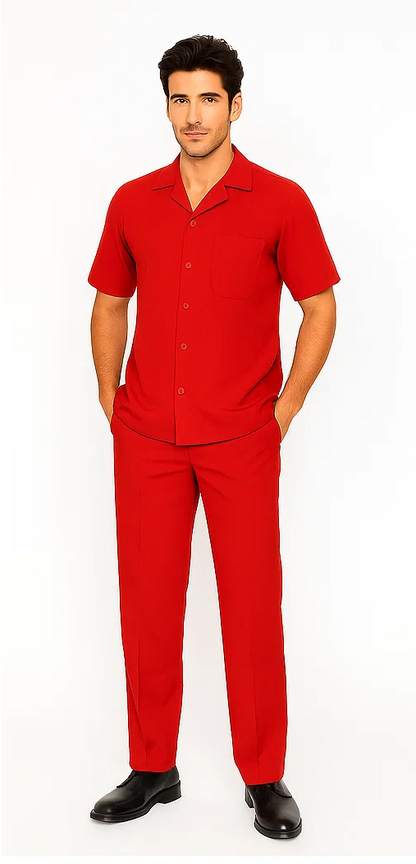 Mens Walking Suit in Color red leisure suit causal Matching Shirt and Pants $99