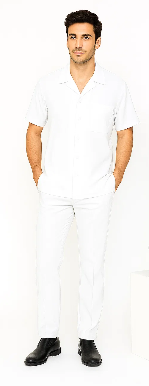 Mens Walking Suit in Color White Leisure Suit Casual Matching Shirt and Pants $99