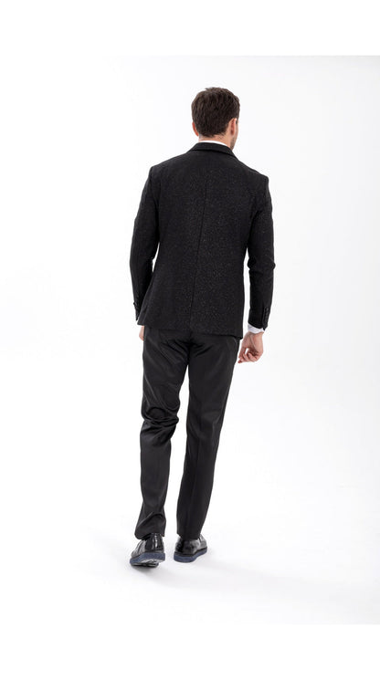 Mens Black Tuxedo - New Year Christmas Sequin Sparkly Shiny Holiday Dinner Jacket + Pants