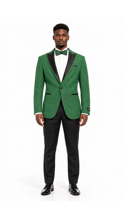 Mens Emerald Green Tuxedo - New Year Christmas Sequin Sparkly Shiny Dinner Jacket + Pants