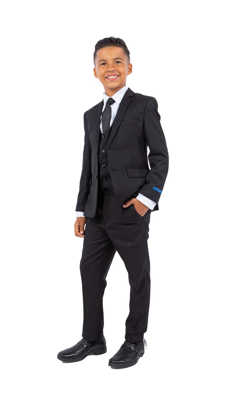 Perry Ellis Boy's 5-Piece Solid Suit - Black