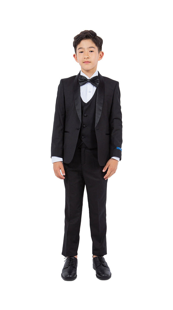 Perry Ellis Boys' 5-Piece Solid Tuxedo - Black and Black