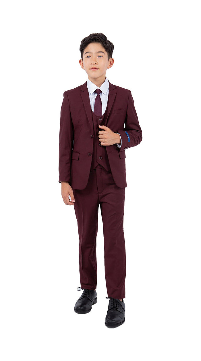 Perry Ellis Boy's 5-Piece Solid Suit - Burgundy
