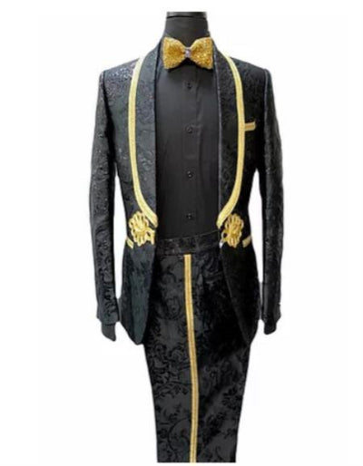 Black And Gold Stripe Suit - Slim Fit Vested Suit 1 OW-4720  - from alligatorwarehouse.com