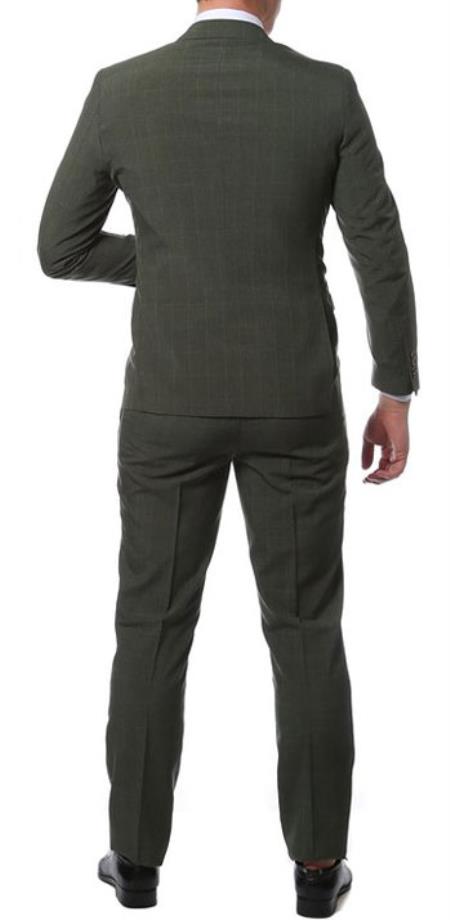 Green Fit Suit -" Many Styles & Brands $99UP" Extra Fit Suit Mens Olive Green Glen Plaid Suit Extra Fitted Pants