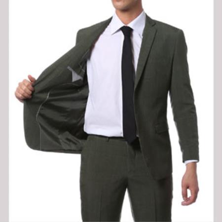 Green Fit Suit -" Many Styles & Brands $99UP" Extra Fit Suit Mens Olive Green Glen Plaid Suit Extra Fitted Pants