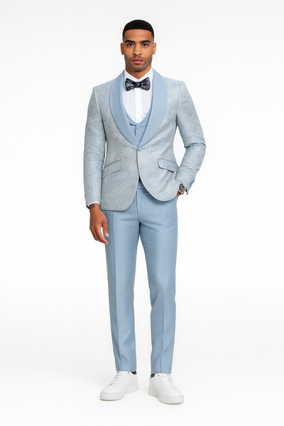 2025 Prom Special Blue Tuxedo Suit w/ Double-Breasted Vest by Tazzio 1   - from alligatorwarehouse.com
